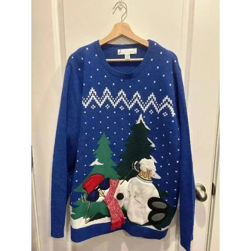 Jolly Sweaters Ugly Christmas Sweater Mens Size XXL Holiday Snowman Beer Winter